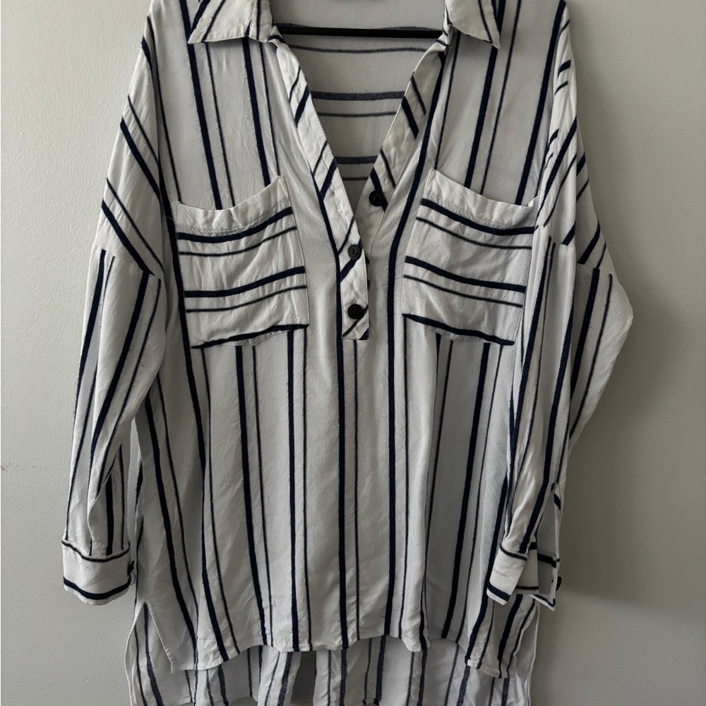 Zara Basic Navy and White Striped Shirt
